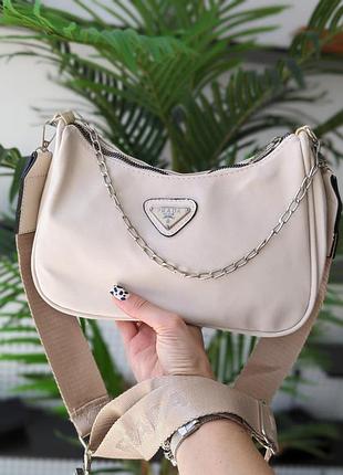 Женская сумочка багет prada городская багетная сумка из нейлона прада брендовая для девушки через плечо