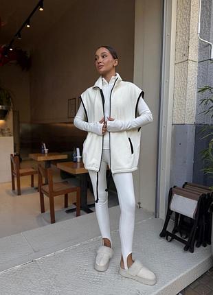 Жіночий теплий костюм трійка | термолосіни зі штртбками + лонгслів + безрукавка | 875