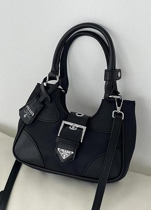 Брендовая женская сумочка прада нейлоновая сумка для девочек prada черная классическая сумка со вставками кожи