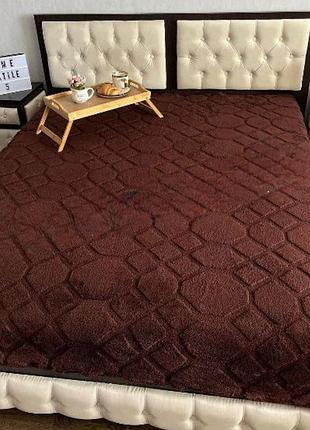 Плед евро пушистый koloco "шестиугольник" 200 х 220 см (37313) темно-коричневый