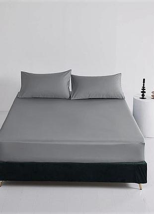 Набор простынь на резинке 160х200х20см +наволочки 70х70 2шт сатин тм ярослав №8 серый