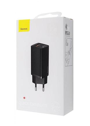 Зарядка baseus gan2 lite quick charger 65w (1 type-c + 1 usb) black