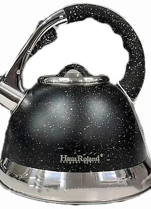 Чайник із неіржавкої сталі з гранітним покриттям haus roland hr704-5 3,5 літра, чайник зі свистком для плит