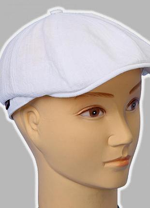 Мужская кепка восмиклинка белый лён с регулировкой 57-58-59