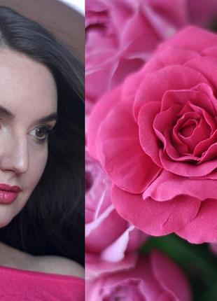 Заколка для волос / брошь цветок "роза фуксия"