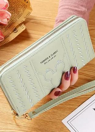 Женский кошелек кожаный светло зеленый fashion | dl005-2