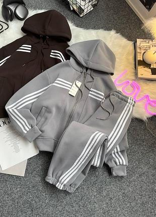 Бомбічний костюм з лампасами смужками, спортивний брючний джоггери зіп худі з капюшоном