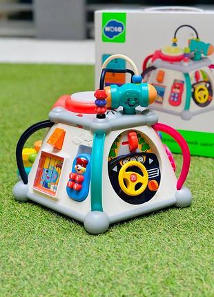 Детский развивающий мультибокс 7 игр свет звук микрофон развитие моторики лабиринт телефон и барабанрозвиваюча гра для дітей,розви