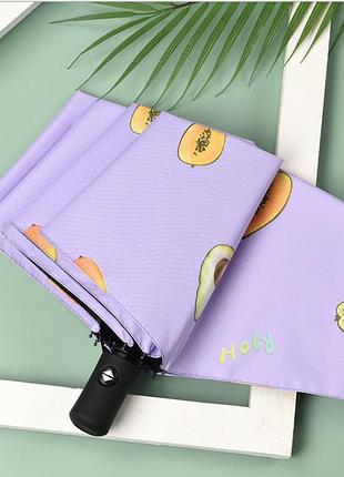 Женский зонт полный автомат "анти-ветер" 3 сложения 8 спиц с пружиной фиолетовый 2х шаровый( 4684 )