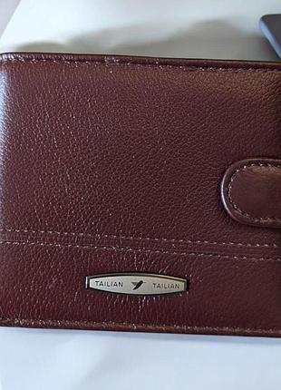 Кошелек мужской кожаный горизонтальный портмоне на кнопке tailian т-120 12х10 см коричневый