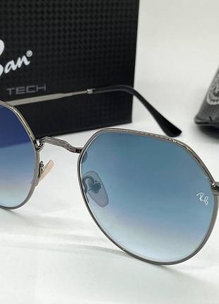 Солнцезащитные очки круглые rb3565 голубой градиент линзы минеральное стекло в серой оправе да