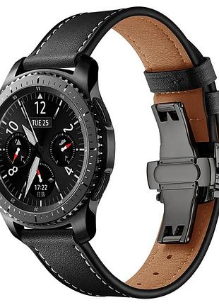 Шкіряний ремінець samsung galaxy watch 3 45mm / gear s3 frontier / galaxy watch 46 мм і д. чорний із чорною застібкою