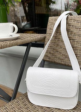 Белая маленькая сумка из кожи, с принтом питона белый