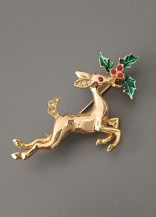 Брошь новогодняя оленя в позолоте 🎄🎊🦌