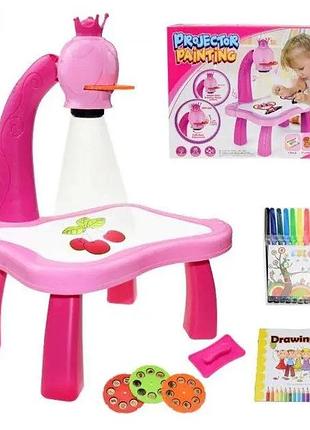 Детский столик проектор для рисования projector painting набор с проектором , 24 слайда и фломастеры (розовый)