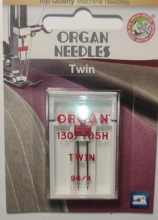 Иглы швейные двойные универсальные organ twin №90/4 для бытовых швейных машин блистерная упаковка (6987)