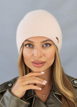 Шапка із широким закотом "к'яра" (5167) світла пудра