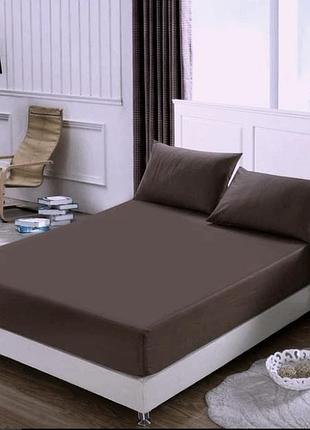 Набор простынь на резинке 160х200х20см +наволочки 50х70 2шт сатин тм ярослав №10 коричневый