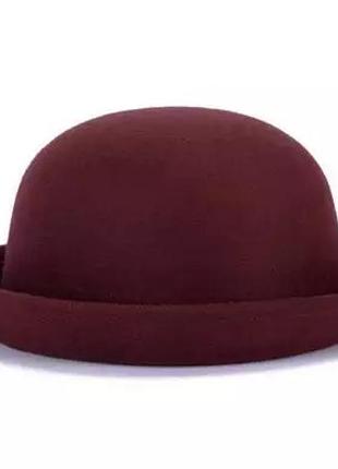 Женская фетровая шапка с полями "котелок" вишневый