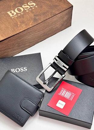 Топовый мужской набор, кошелек hugo boss, портмоне хуго босс , черный кошелек хуго и ремень, hugo boss 🔥