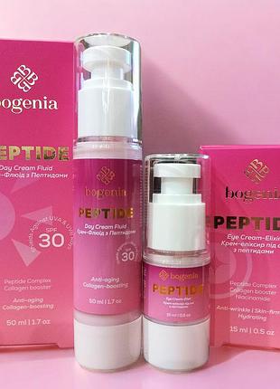 Набір для обличчя з пептидами bogenia peptide — денний крем spf 30 + крем під очі від зморшок | антивіковий догляд