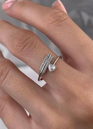 Серебряное кольцо сердце с фианитами