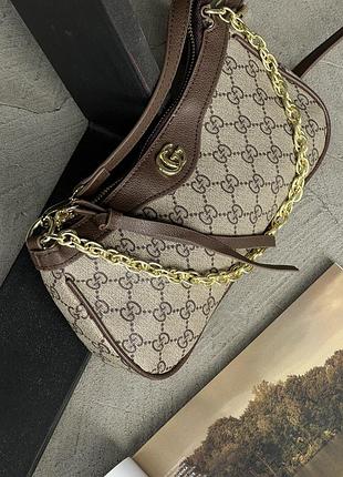 Женская сумочка кожаная багет gucci городская багетная сумка из кожи гуччи брендовая для девушки через плечо