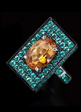 Чорна каблучка прямокутної форми з камінцями розмір 18