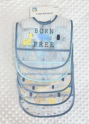 Набір нагрудників слюнявчиків із peva 5 шт набір універсальний розмір блакитні