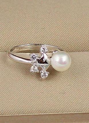 Кольцо xuping jewelry снежинка с жемчужиной р 13 серебристое