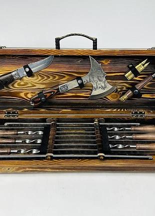 Набор шампуров в кейсе "сафарі" у дерев'яному кейсі, подарунок чоловікові, шефу, зятю, другові