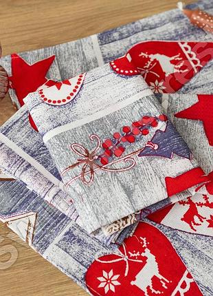 Набор новогодних кухонных льняных полотенец - салфеток 5 шт 35х75 см "чудеса"