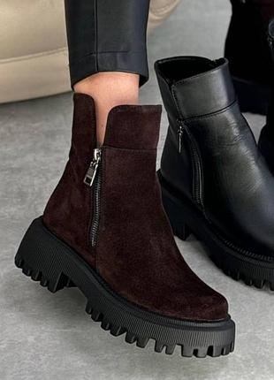Ботинки зимние женские натуральная замша шоколад замшевые коричневые 16002