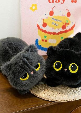 Мягкая детская игрушка кот 65 см на животе с большими глазами игрушка плюшева большой котик на животку для детей серый