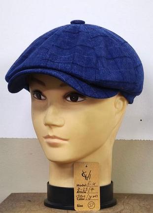 Кепка шерстяная мужская восьмиклинка хулиганка костюмная ткань 25/7 тёплая comfort heads осень зима синяя 60