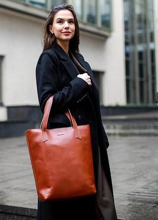 Кожаная сумка шопер на молнии с двумя ручками d.d. темно-синя коньяк краст