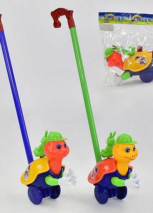 Каталка 327 (60/2) "черепашка" на палочке, хлопает в ладоши, 2 цвета, с погремушкой, в кульке