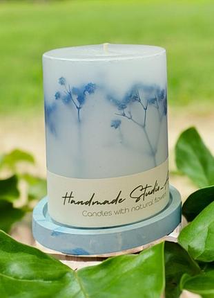 Декоративная свеча "мечта с гипсофилой" на подставке, с ароматом бергамот