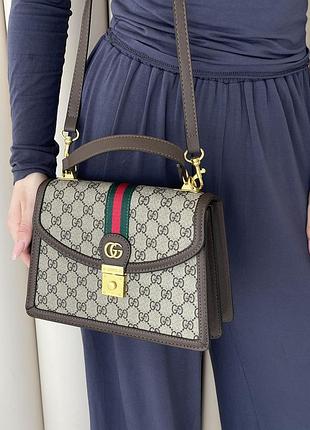 Женская классическая сумочка из кожи gucci брендовая кожаная сумка гуччи деловая сумка для девушки через плечо коричневый