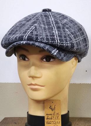 Кепка шерстяная мужская восьмиклинка хулиганка пальтовая ткань 22/4 тёплая comfort heads осень зима флис уши 62