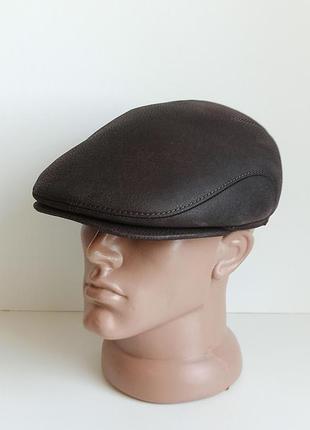Кепка мужская кожаная натуральная кожа ellipse осень зима классическая реглан на флисе с ушами коричневая 58
