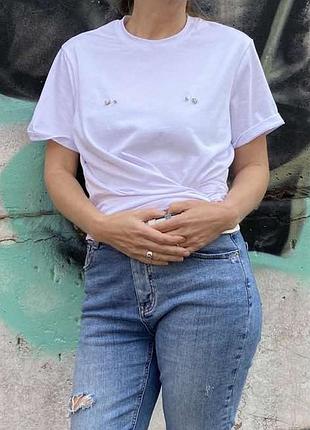 Футболка з пірсингом та каменем прозорий фіаніт. l 48