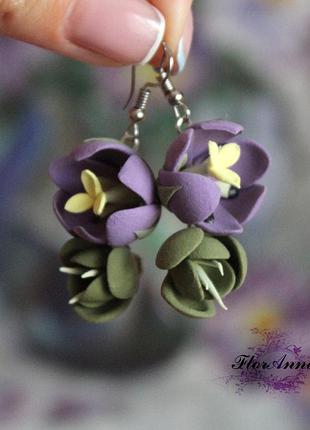 Длинные серьги с цветами "тюльпаны с фрезиями"