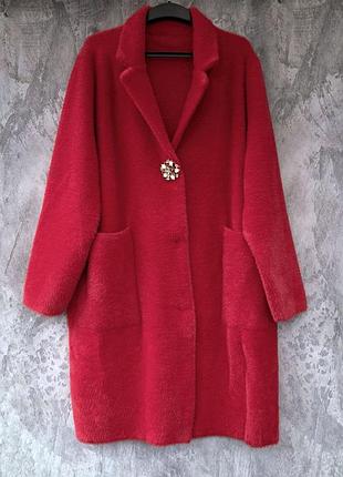 Альпака удлиненная женская, женский теплый кардиган, батал, размер единственный, см. замеры в описании