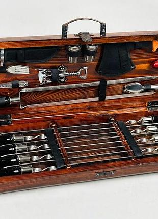 Набор шампуров в кейсе "гриль lux" у дерев'яному кейсі, подарунок чоловікові, шефу, зятю, другові