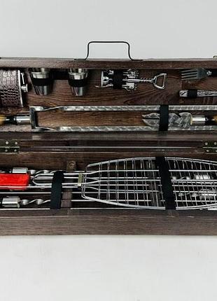 Набор шампуров в кейсе "лісник", у дерев'яному кейсі, подарунок чоловікові, шефу, зятю, другові