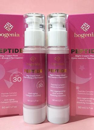 Набор для лица с пептидами bogenia peptide 2в1: дневной крем-флюид spf30 + ночная крем-маска, антивозрастной