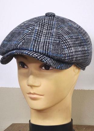 Кепка шерстяная мужская восьмиклинка хулиганка ткань букле тёплая comfort heads осень зима флис уши 61