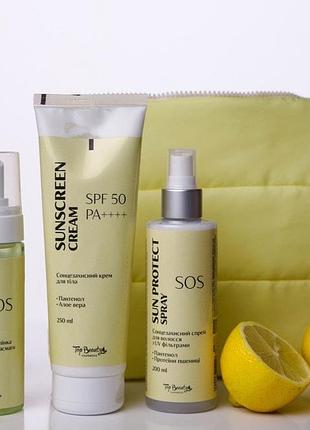 Солнцезащитный набор - "защита от солнца" top beauty (крем spf 50 + спрей для волос + пенка после загара)