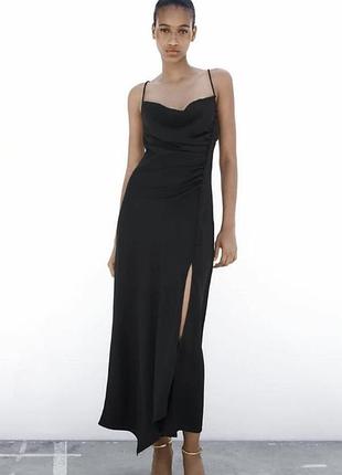 Чорна сукня комбінація максі zara s розміру з розрізом на нозі декорована ґудзиками